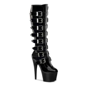 Pleaser Adore 2043 Black Patent Buckle Knee High Boot
