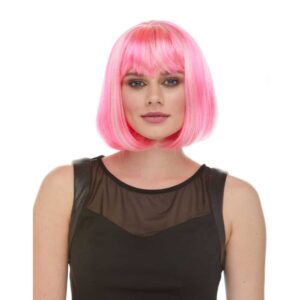 cindy bubblegum pink short bangs wig