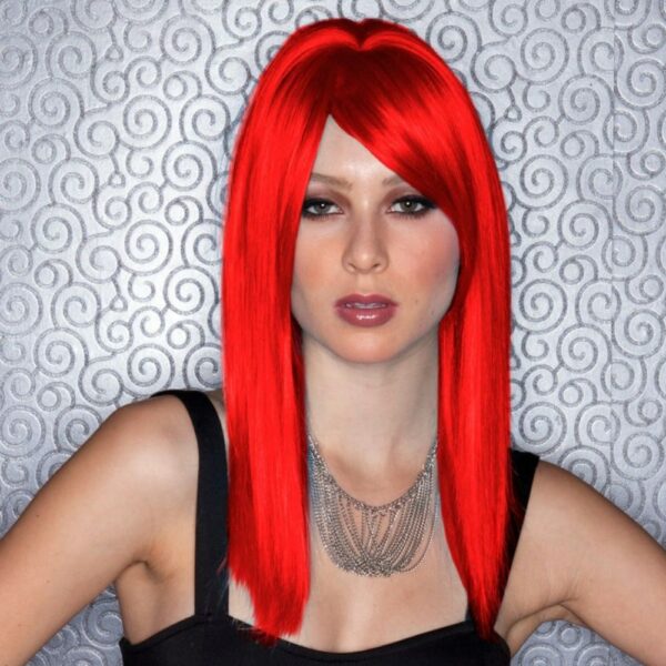 fortune firecracker red long straight medium wig sepia
