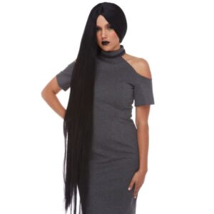 Witch Elvira Morticia Costume Long Black Wig Synthetic Sepia Cosplay