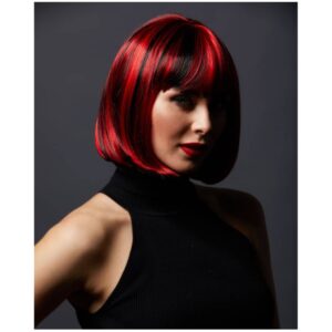 cindy black cherry red and black short wig bangs