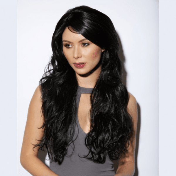 cala onyx long black curly side swept bangs with high quality synthetic fibers layered wig crossdressers transgender women crossplay cosplay hair loss alopecia