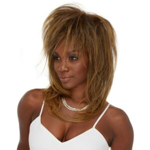 tina turner black golden brown rock and roll wig costume layered choppy bangs sepia