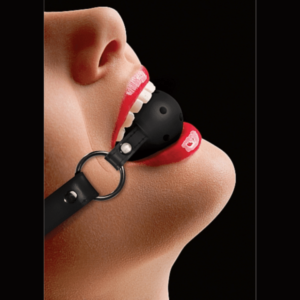 ouch ball gag with leather strap breathable ball gags sensory play bondage bdsm submissive gagged