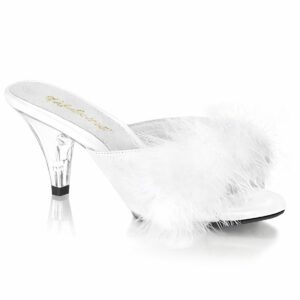 Belle-301F White Marabou Sandal Slipper with Fur Band