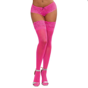 Dreamgirl Sheer Thigh HIghs with Backseam and Stay Up Silicone Top Neon Hot UV Pink