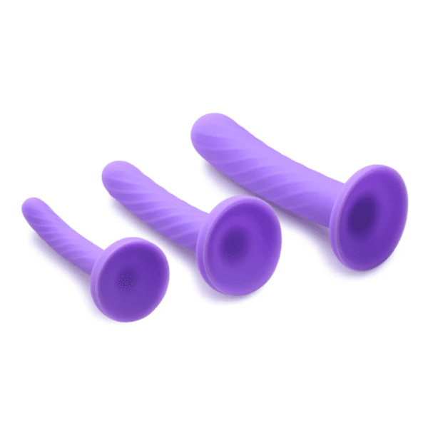 strap u tri play 3 piece silicone dildo set purple grooved strap on harness lesbian anal pegging training dildos
