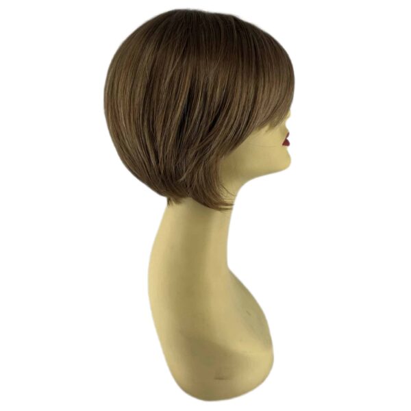 audrey spring honey brown light highlights short mature synthetic fiber high quality bangs wigs for crossdressers transgender women men sissy crossplay cosplay hair loss alopecia cancer