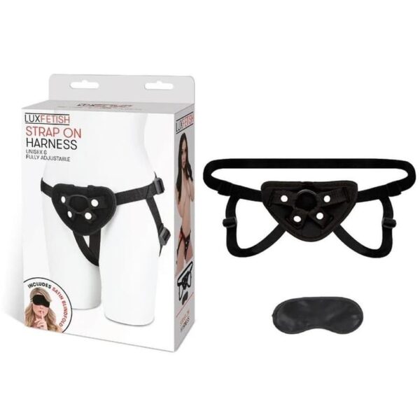 lux fetish strap on harness black adjustable blindfold kit pegging lesbian vaginal anal dildo strapon kinky dick cock sex plus size