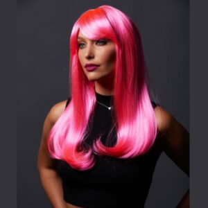 kelly pink explosion long wig straight bangs sepia hot pink