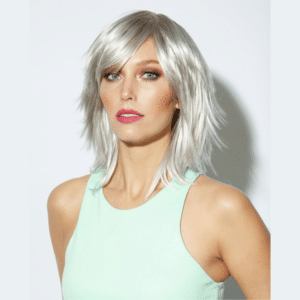 kharma chrome short choppy edgy wig with razor cut layers and side swept bangs high quality low price synthetic fibers crossdressers transgender crossplay cosplay alopecia hair loss