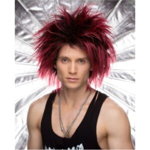 new punk black maroon spikey rock and roll wig