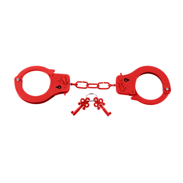 pipedream fetish fantasy designer metal handcuffs red sexy bdsm bondage kinky kink tied up shibari roleplay