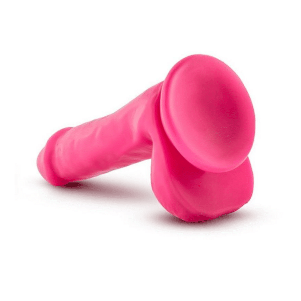neo 7.5in dual density cock with balls neon pink suction cup strap on compatible dong cock dildos realistic