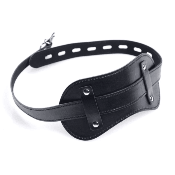 strict bondage hood with penis gag black tie and buckle closure sensory play gag removable blindfold and gag locking hood lock and keys