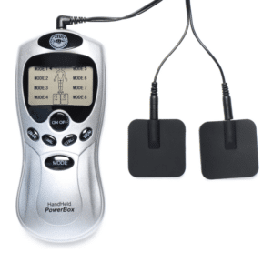 zeus handheld 8 mode power box estim electrosex electric shocking muscles relax nerves leads and adhesive pads