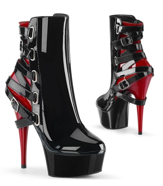 delight-1012 Pleaser dancer shoes boots booties ankle black red