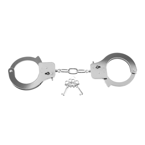 pipedream fetish fantasy designer metal handcuffs silver cops and robber roleplay bdsm bondage shibari locked wrist cuffs keys
