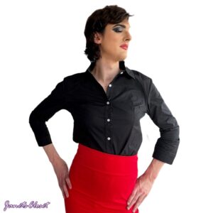 trans woman modeling blouse