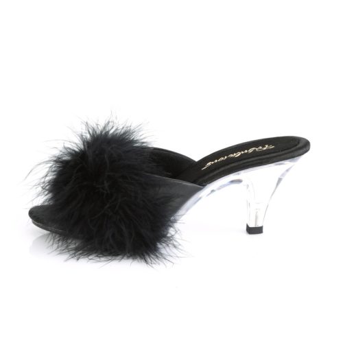 Belle-301F Black Marabou Sandal Slipper with Fur Band