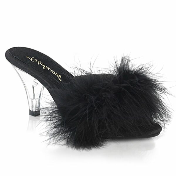 Belle-301F Black Marabou Sandal Slipper with Fur Band