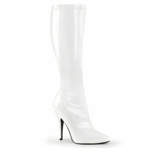 Pleaser Seduce-2000 White Knee High Stiletto 5-Inch Gogo Boot for Crossdresser up to size 16