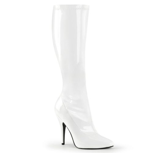 Pleaser Seduce-2000 White Knee High Stiletto 5-Inch Gogo Boot for Crossdresser up to size 16