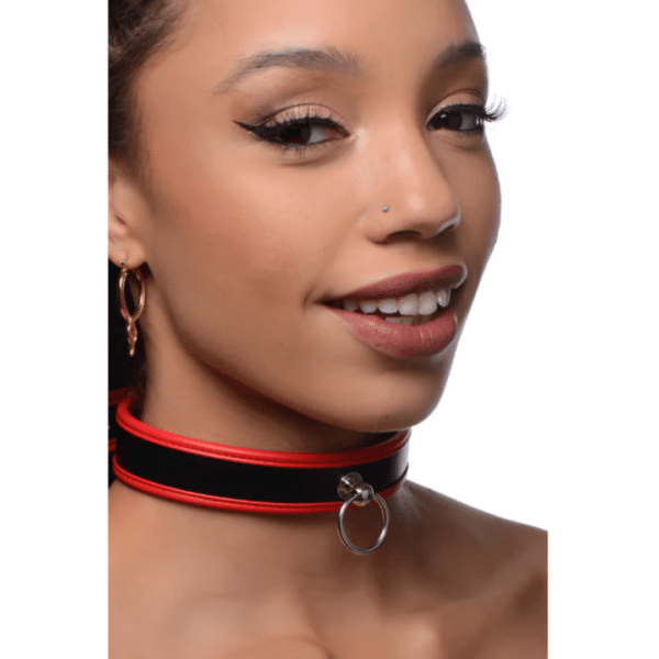 master series scarlet pet collar with o ring red and black leather sexy collar pet play submissive dominant kinky bdsm leash puppy play kitten sex toy accessory