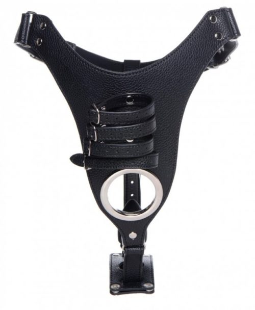 XR Brands Strict Leather Male Chastity Harness with Anal Plug for Sissy Sub