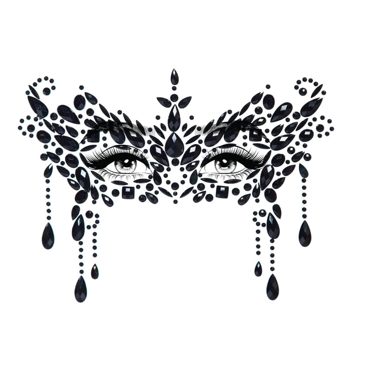 Masquerade Adhesive Face Jewels Sticker - Black