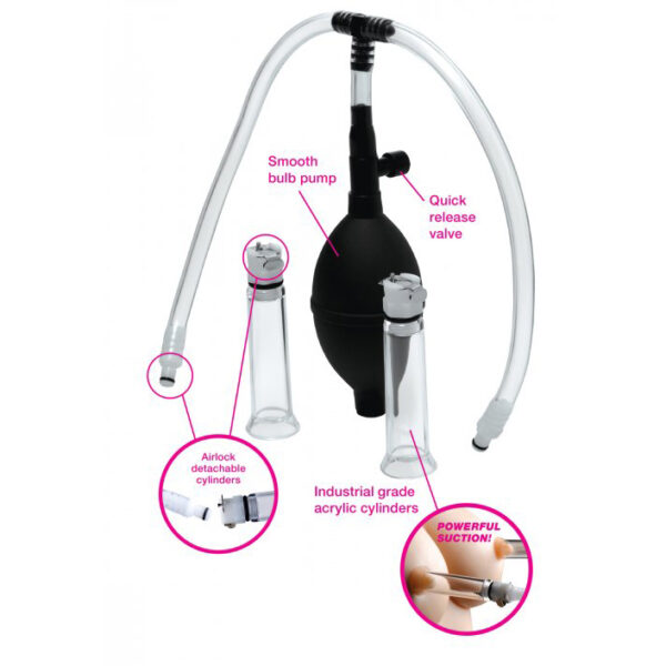 XR Brands Size Matters Nipple Pumping System with Acrylic Cylinders