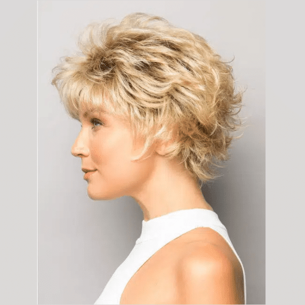 mason by noriko sandalwood short blonde curly mature wig perfect for crossdressers transgender women crossplay cosplay cancer hairloss alopecia high quality synthetic fibers