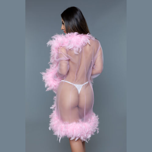 BeWicked BW834S Sheer Feather Boa Marabou Robe Lingerie for Crossdresser Transgender