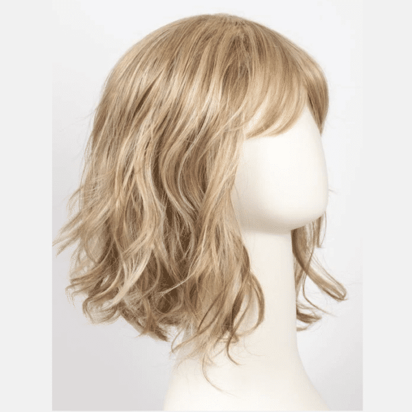 breezy waves creamy toffee short curly wavy wig with bangs face framing high quality crossdresser transgender women cancer hair loss alopecia crossplay cosplay wigs synthetic fibers
