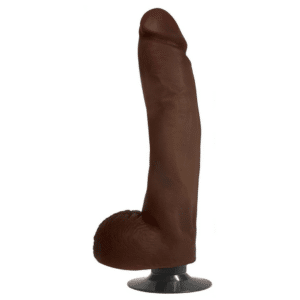 jock vibrating dildo with balls 10 inches chocolate brown realistic g spot stimulator vibe vibrator vibration strap on harness compatible suction cub base hands free toy