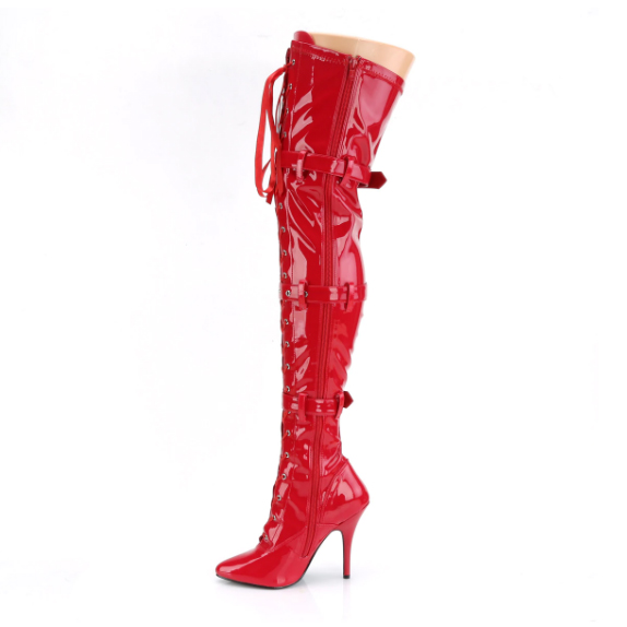 Pleaser Seduce-3028 Buckle Lace Up Thigh High Boot Plus Size Boots for Crossdressers