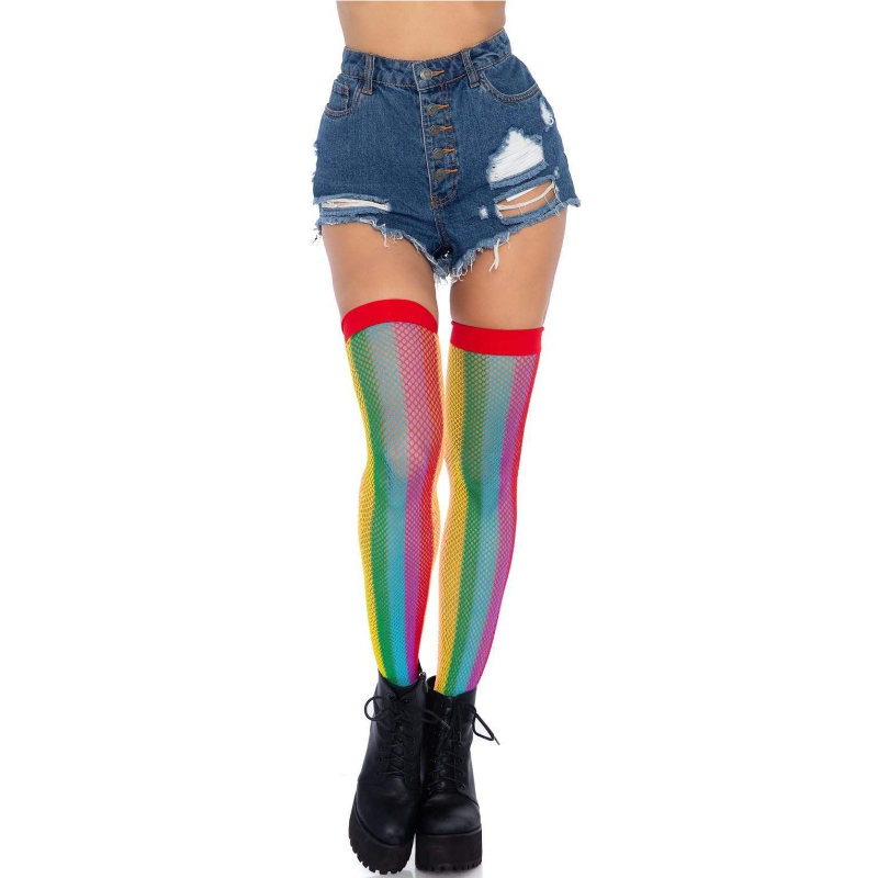 Rainbow Gay Pride Fishnet Stockings Thigh Highs
