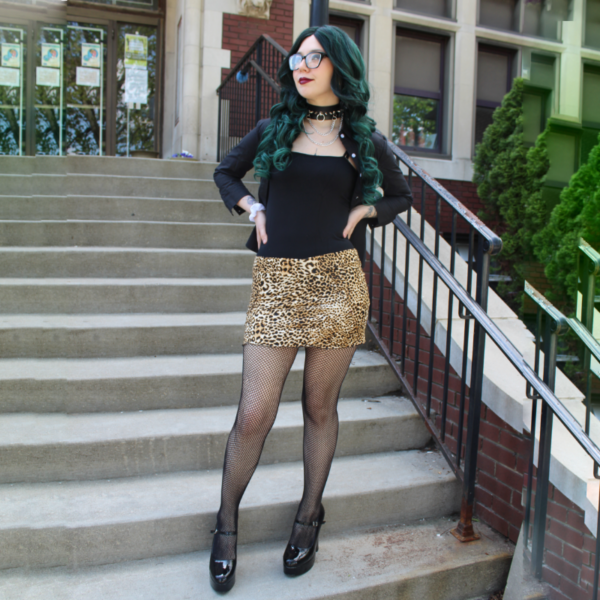 V Front Crossdresser Transgender Mini Skirt Leopard Print Cheetah