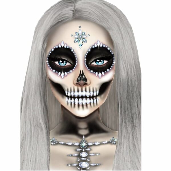 Skeleton Skull Zombie Face Gem Jem AdJem Stick On Adhesive Body Jewels