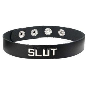 Slut wordband collar leash bdsm spartacus leather sexy