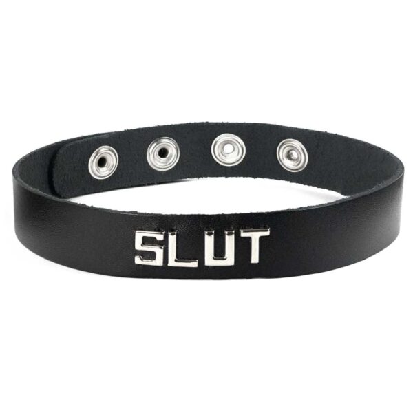 Slut wordband collar leash bdsm spartacus leather sexy