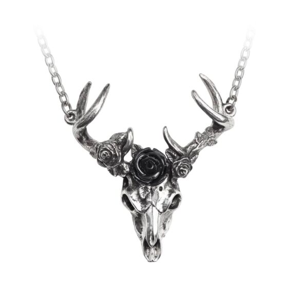 P807 Alchemy of England White Heart Hart Black Rose Necklace Gothic Deer Skull Rose