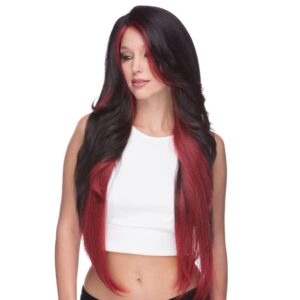 prudence red black long straight wig bangs curtain