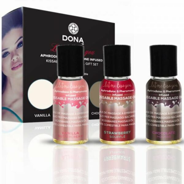 dona let me kiss you massage oil gift set sexy time christmas present naught flavored oils