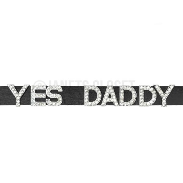 Sissy Slave YES DADDY Rhinestone Word Choker Neck Band Collar BDSM Bondage Leash