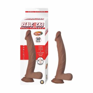 realcocks dual layered dildo 10 inches chocolate brown skinny long cock dick strap on compatible suction cup sex toy penis