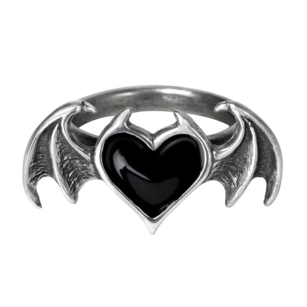 alchemy of england 240 black soul ring heart with bat wings jewlery goth emo scene egirl gothic style pewter