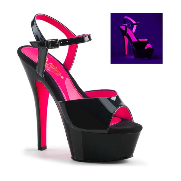 Pleaser Kiss-209TT Black Neon Hot Pink UV Dancer Stripper Sandals Heels