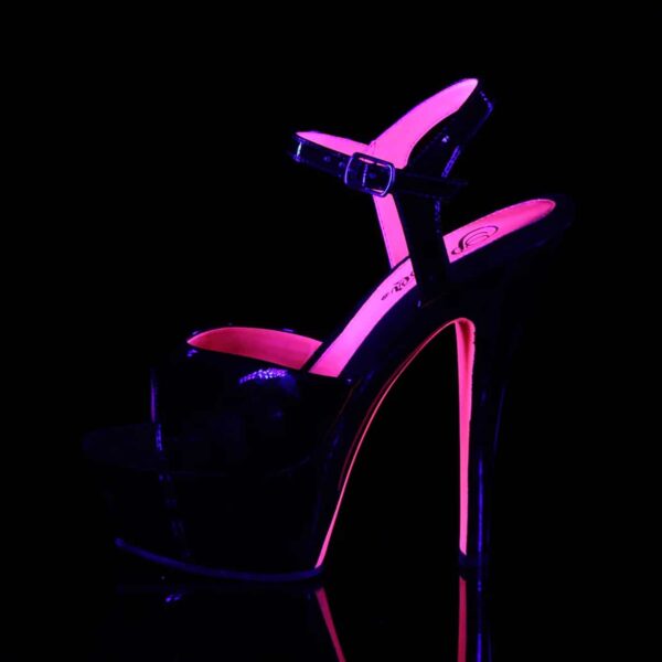 Pleaser Kiss-209TT Black Neon Hot Pink UV Dancer Stripper Sandals Heels