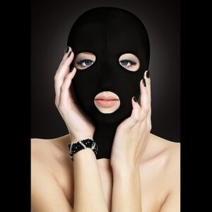 black and white ouch! subversion mask black kinky sensory play hood hoods black easy